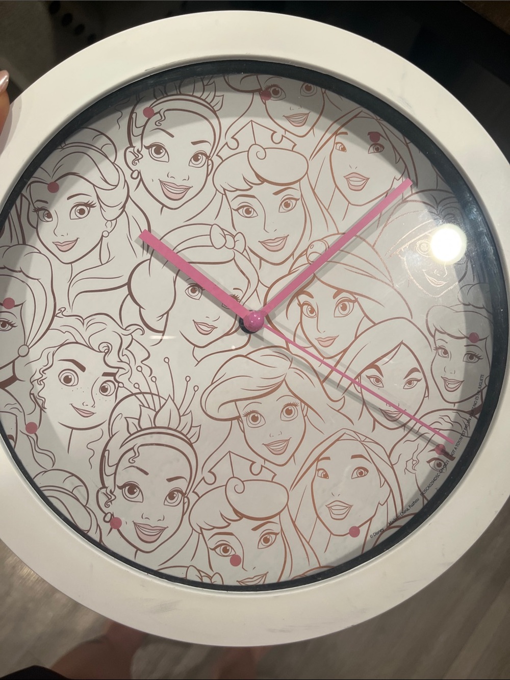 White and Pink Decorative Wall Clock - Princess Pattern